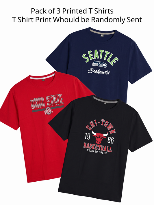 Pack of 3 Printed Round Neck T-Shirt | No Print Selection