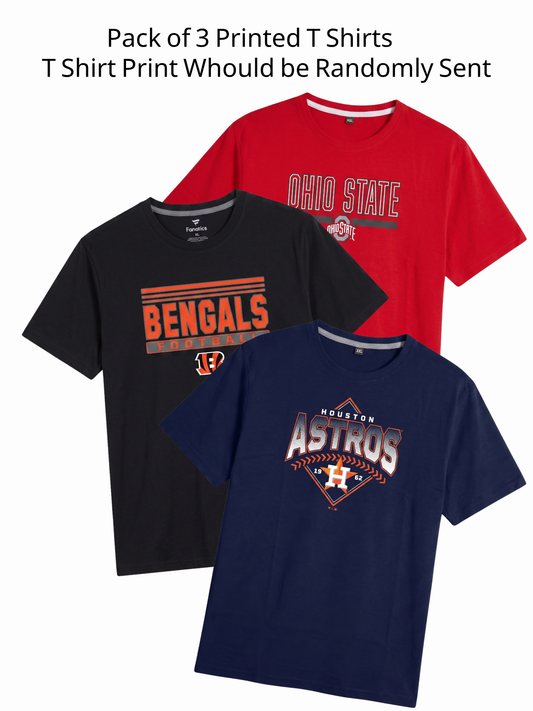 Pack of 3 Printed Round Neck T-Shirt | No Print Selection