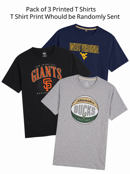 Pack of 3 Printed Round Neck T-Shirt | No Print Selection