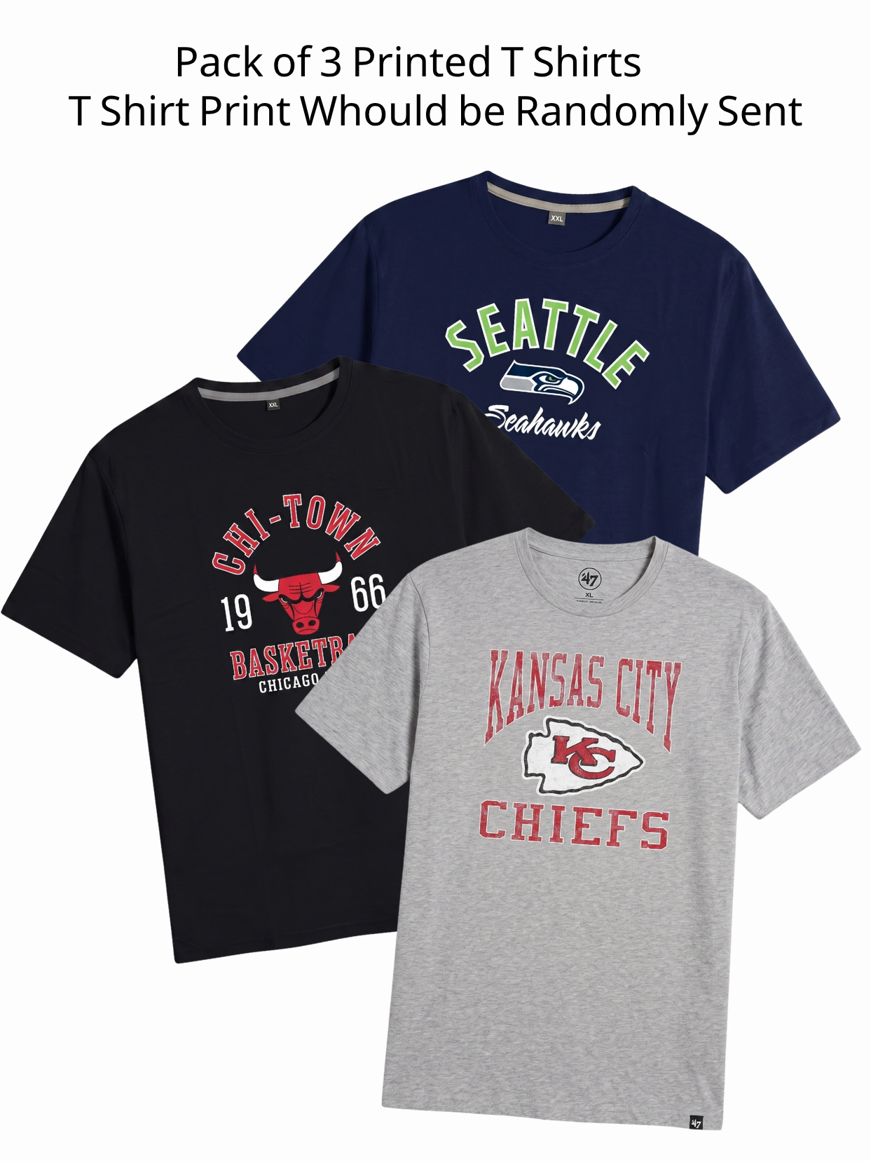 Pack of 3 Printed Round Neck T-Shirt | No Print Selection