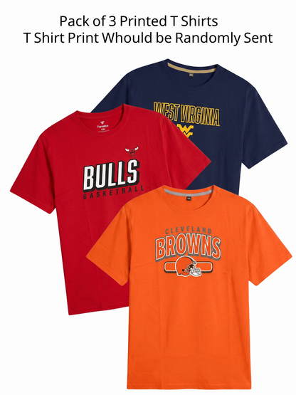 Pack of 3 Printed Round Neck T-Shirt | No Print Selection