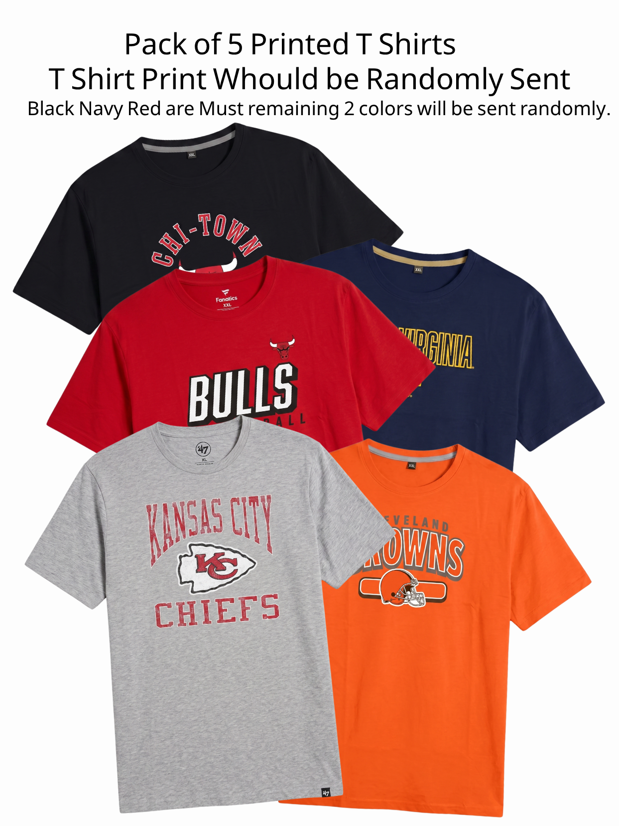 Pack of 5 Printed Round Neck T-Shirt | No Print Selection