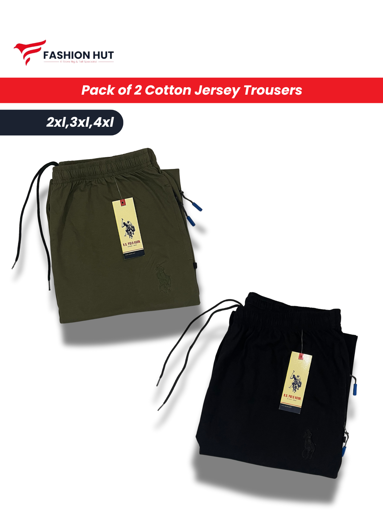 Pack of 2 Soft Cotton Jersey Trousers Big size