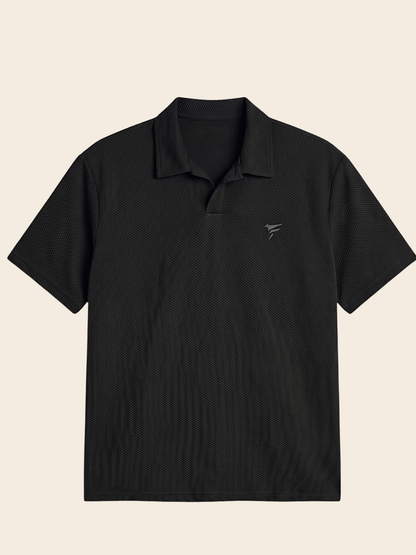 Jet Black Thermal Johnny Colar Polo | Summer Fit