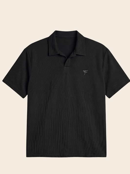 Jet Black Thermal Johnny Colar Polo | Summer Fit