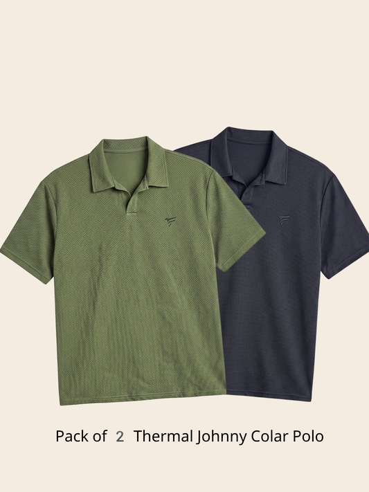 Pack of 2 Thermal Johnny Collar Polo | Summer Fit