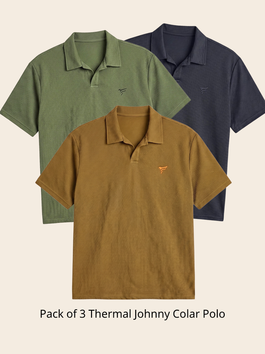 Pack of 3  Thermal johnny Collar Polo| Summer Fit