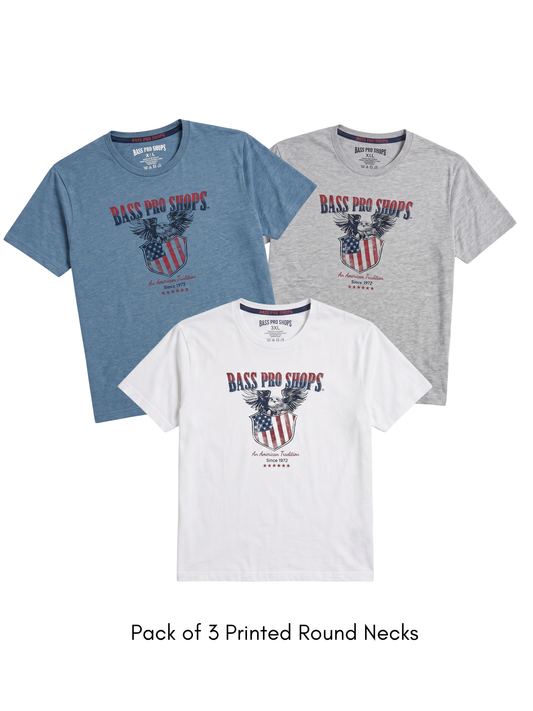 Pack of 3 Export Printed Round Neck T-Shirt