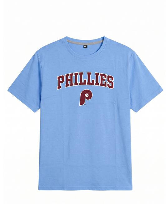 Printed Sky Blue Round Neck T-Shirt | Summer Edition