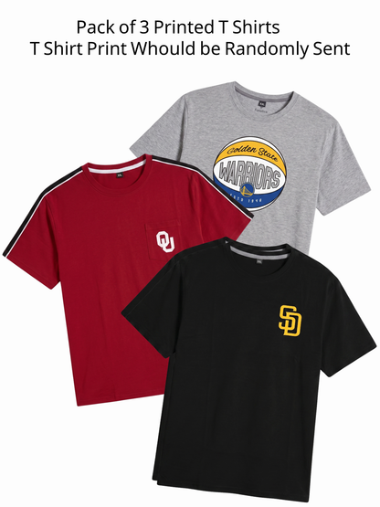 Pack of 3 Printed Round Neck T-Shirt | No Print Selection