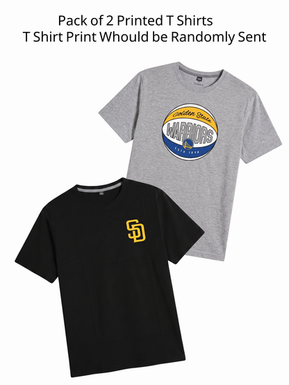 Pack of 2 Printed Round Neck T-Shirt | No Print Selection