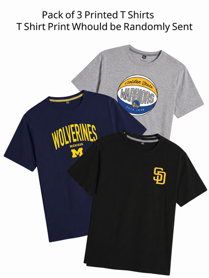 Pack of 3 Printed Round Neck T-Shirt | No Print Selection