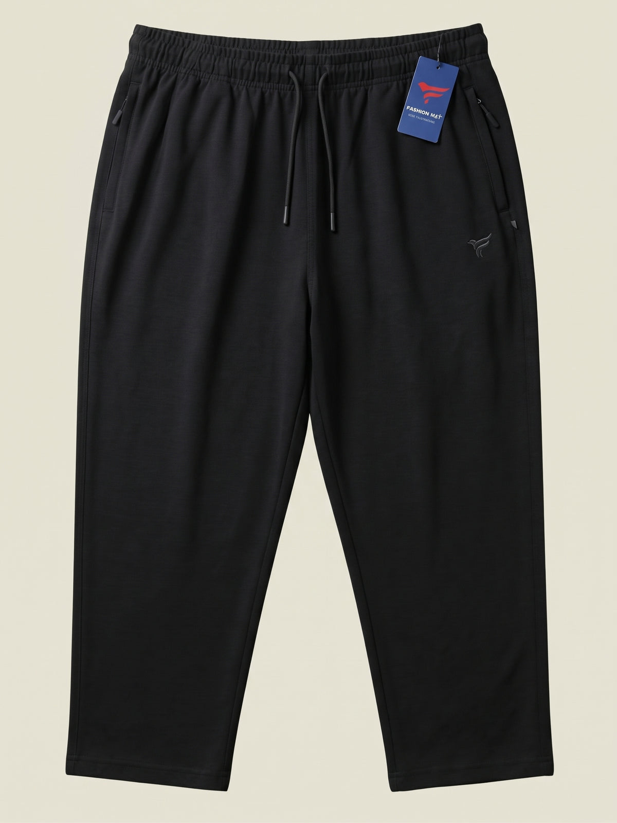Jet Black Cotton Terry Baggy Trousers — Loose Fit