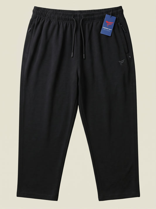 Jet Black Cotton Terry Baggy Trousers — Loose Fit