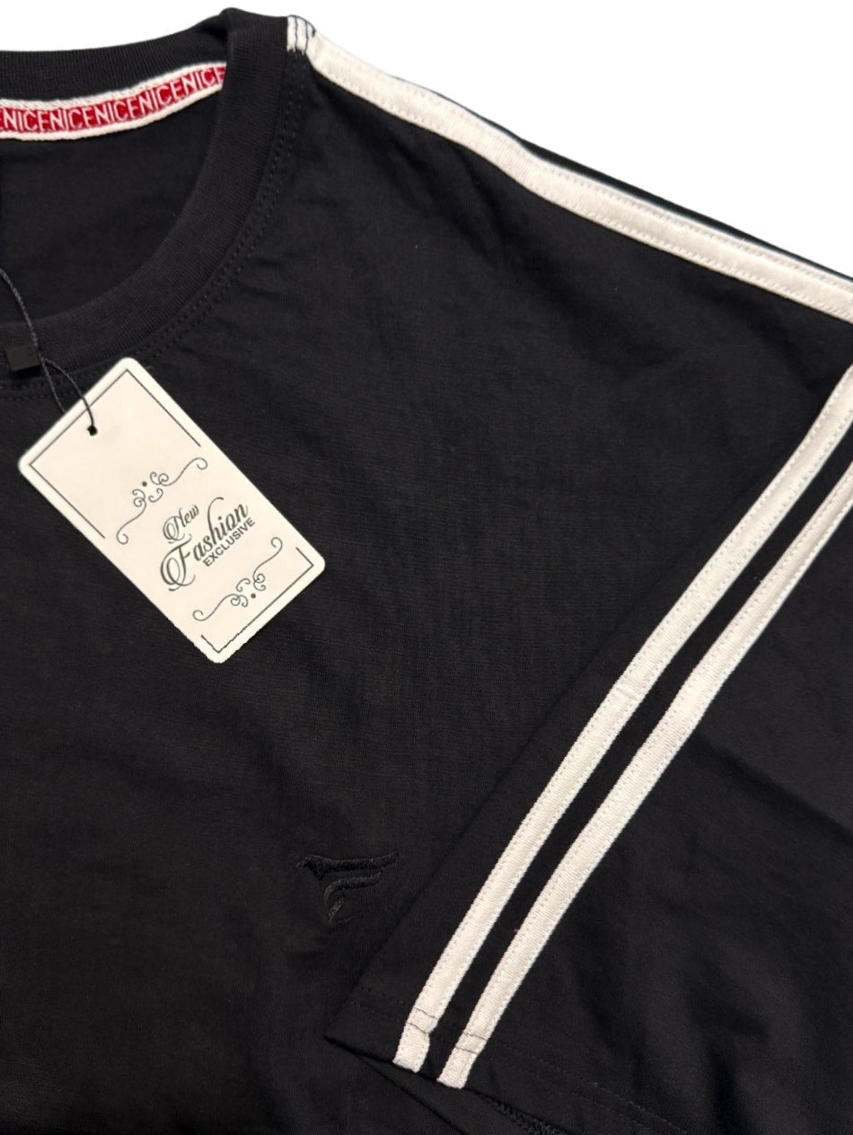 Black Stripes Fresh Cotton Jersey Round Neck | Summer Edition