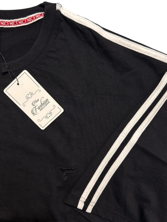 Black Stripes Fresh Cotton Jersey Round Neck | Summer Edition