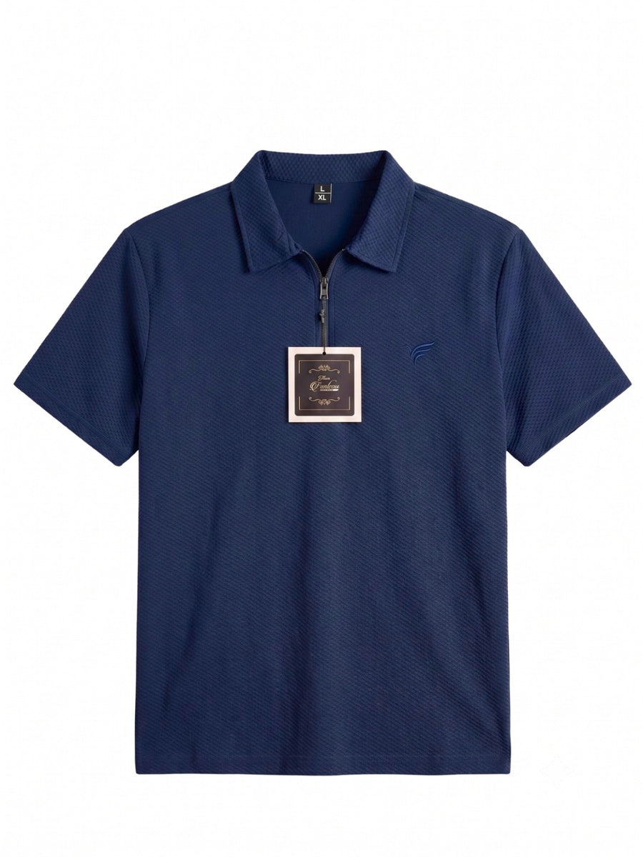 Navy Blue Pk Lycra Half Zipper Polo| Summer Fit