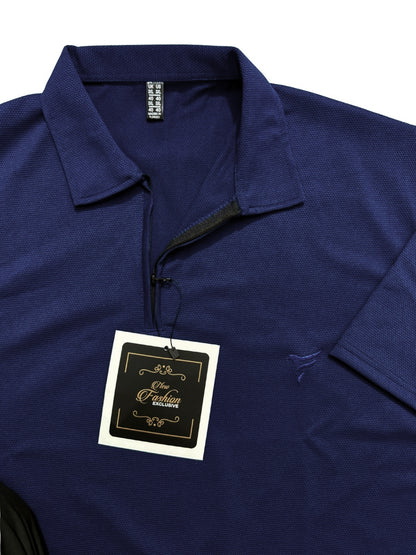 Navy Blue Pk Lycra Half Zipper Polo| Summer Fit