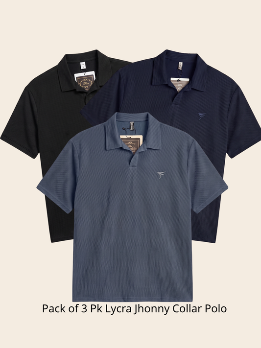 Pack of 3 Pk Lycra johnny Collar Polo| Summer Fit