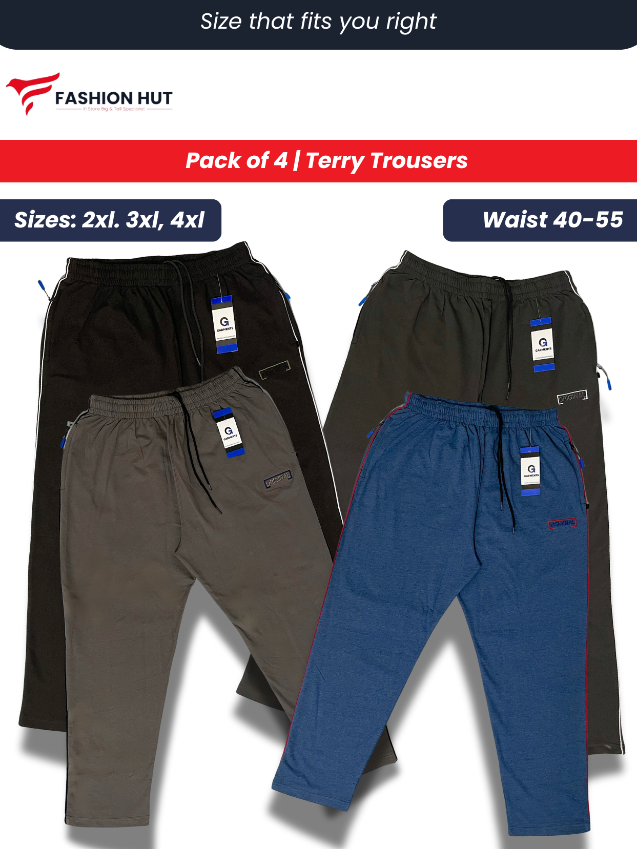 Pack of 4 Terry Trousers
