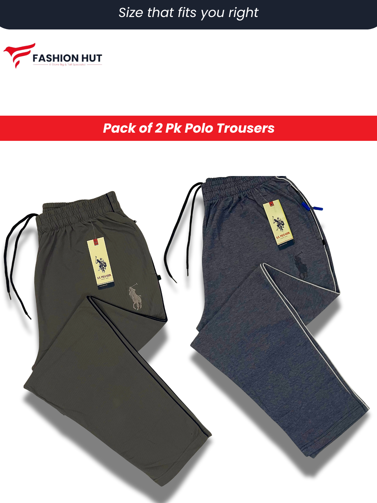 Pack of 2 Polo Fabric Trousers Big Size