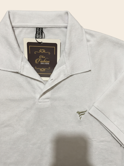 White Pk Lycra johnny Collar Polo| Summer Fit