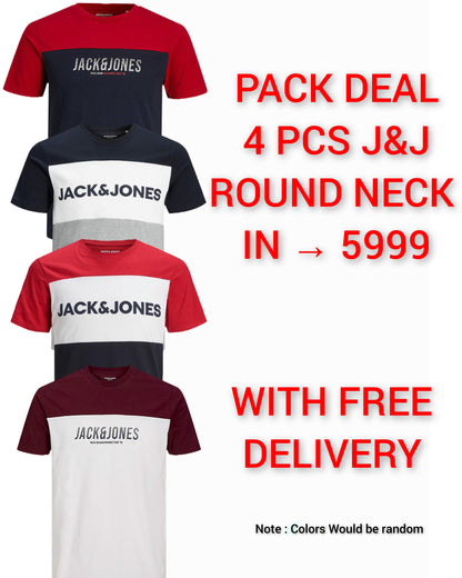 Pack of 4 JACK & JONES | 100% ORIGINAL T-SHIRT | PANEL STYLE