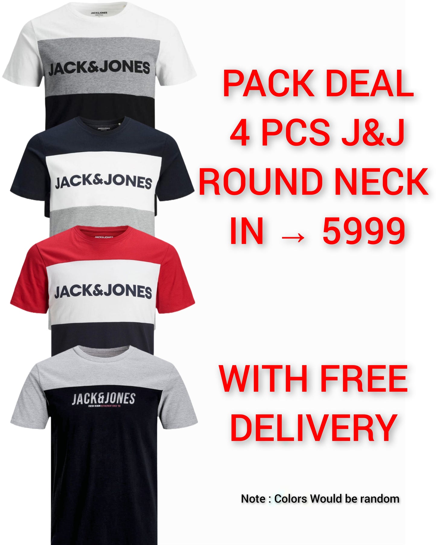 Pack of 4 JACK & JONES | 100% ORIGINAL T-SHIRT | PANEL STYLE